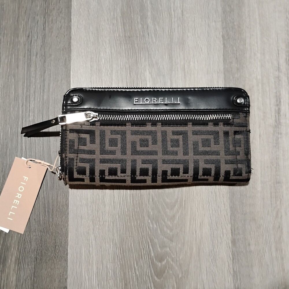 Fiorelli Kate Zipper Wallet Black Jacquard New